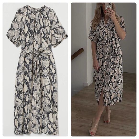 H&M Dresses & Skirts - H&M Animal Print Dress Midi Belted Viscose New